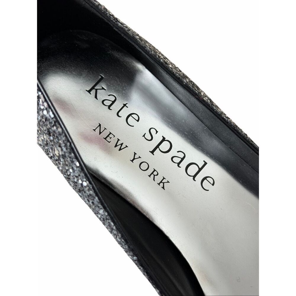 Kate Spade Buckle Up Glitter Flats Black Silver 10.5 Point Toe - Picture 5 of 9